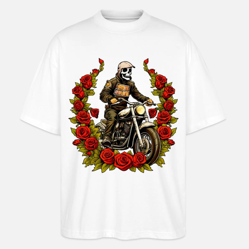Motorradfahrer Skelett Rosen - Stanley/Stella Oversized Unisex Bio T-Shirt Blaster 2.0 - Weiß