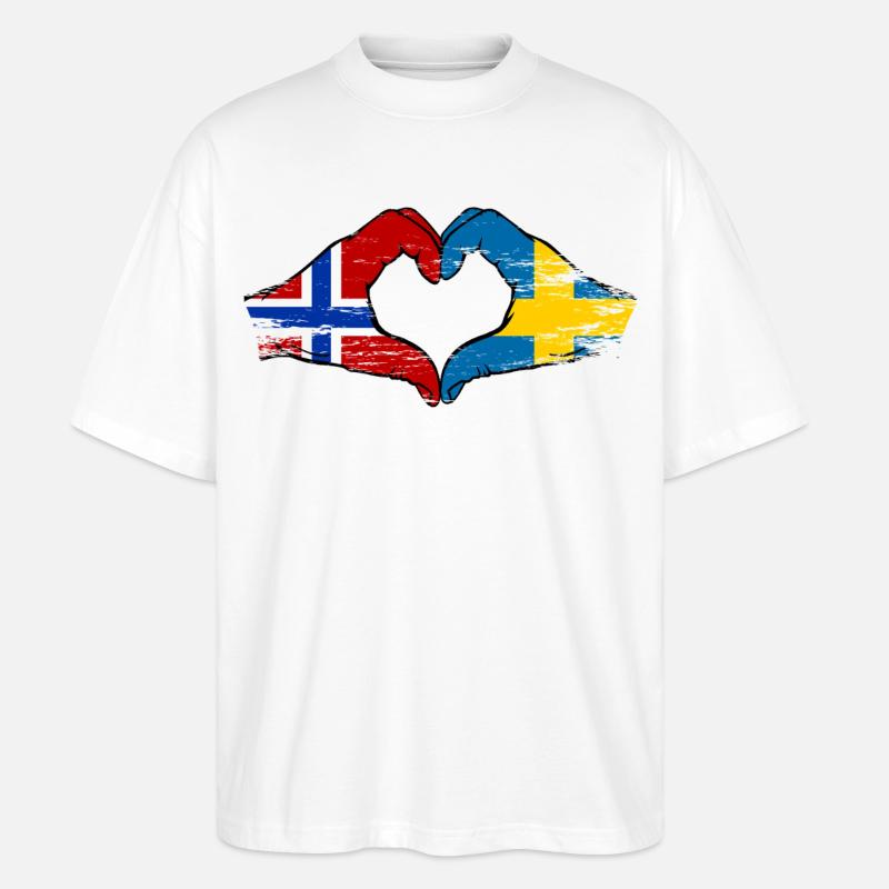 Mains du drapeau Norvégien Suède - T-shirt bio Blaster 2.0 coupe oversize Stanley/Stella Unisexe - blanc