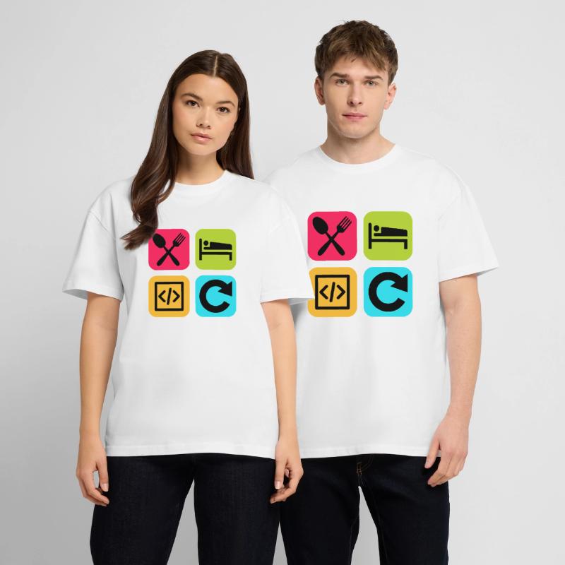 Manger Dormir Code Répéter Citation drôle Dev T-shirt bio Blaster 2.0 coupe oversize Stanley/Stella Unisexe