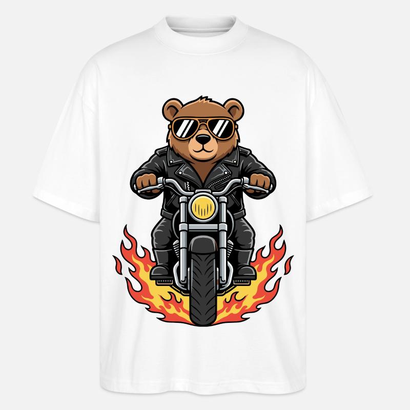 Cool Biker Bear Motorradflammen - Stanley/Stella Oversized Unisex Bio T-Shirt Blaster 2.0 - Weiß