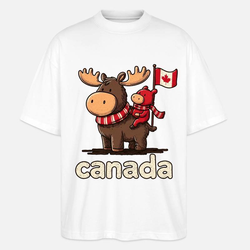 Canada-Moose mit kleinem Begleiter - Stanley/Stella Oversized Unisex Bio T-Shirt Blaster 2.0 - Weiß