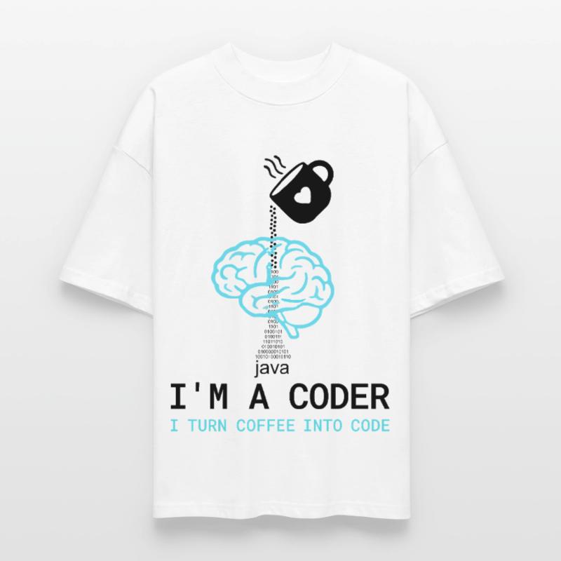 T-shirt Coder : Du café dans le code – Nerdy Programmie T-shirt bio Blaster 2.0 coupe oversize Stanley/Stella Unisexe