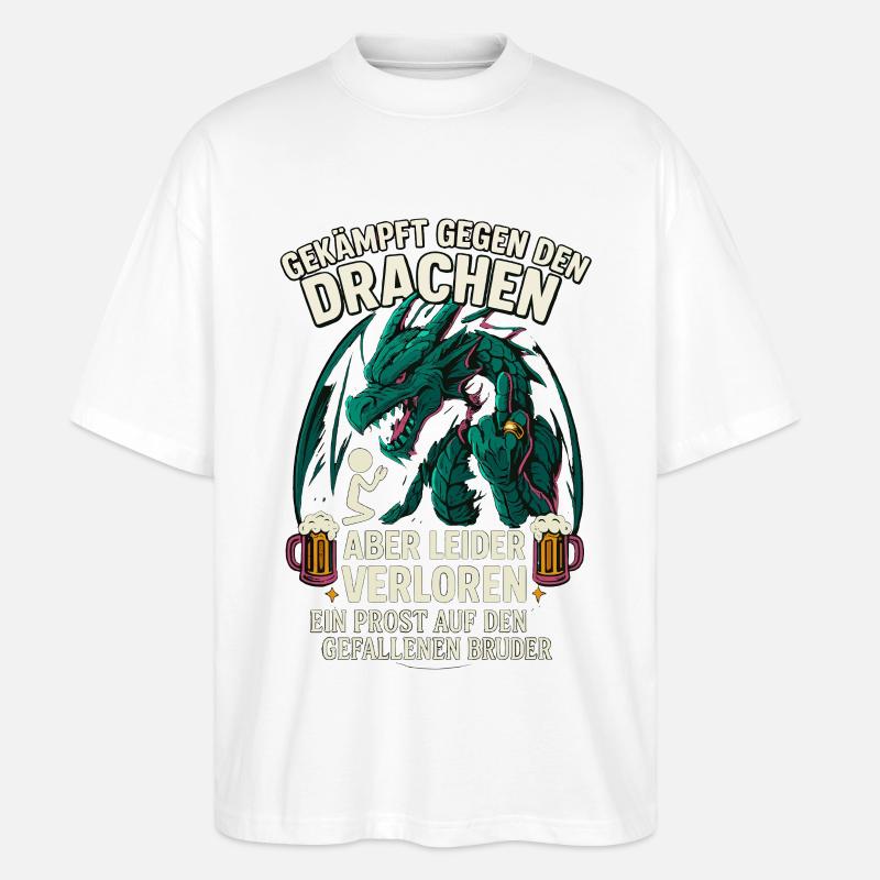Drachenkampf Bruder, JGA Bierfreunde Spaß - Stanley/Stella Oversized Unisex Bio T-Shirt Blaster 2.0 - Weiß