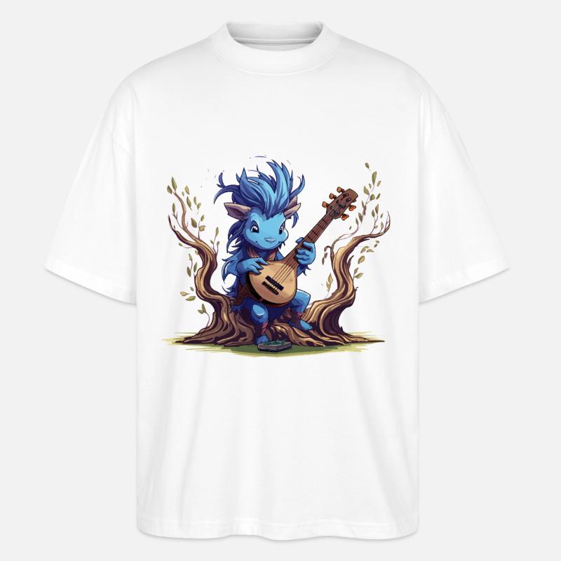 Blauer Kobold mit Laute im Wald - Stanley/Stella Oversized Unisex Bio T-Shirt Blaster 2.0 - Weiß