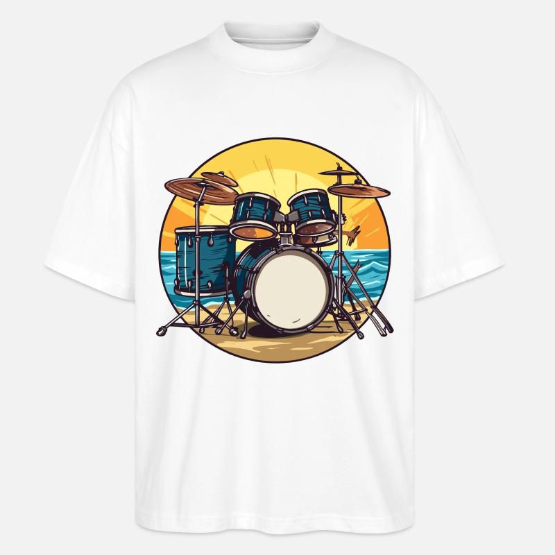 Drumset am Strand Schlagzeug Drummer  - Stanley/Stella Oversized Unisex Bio T-Shirt Blaster 2.0 - Weiß
