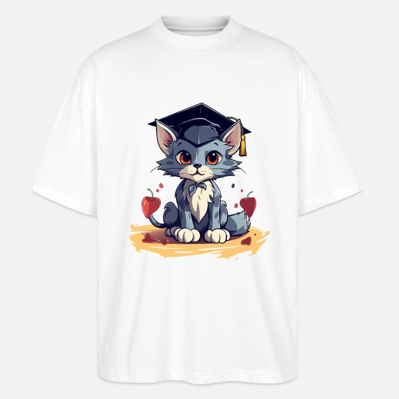 Abschluss Katze mit Graduationskappe - Stanley/Stella Oversized Unisex Bio T-Shirt Blaster 2.0 - Weiß