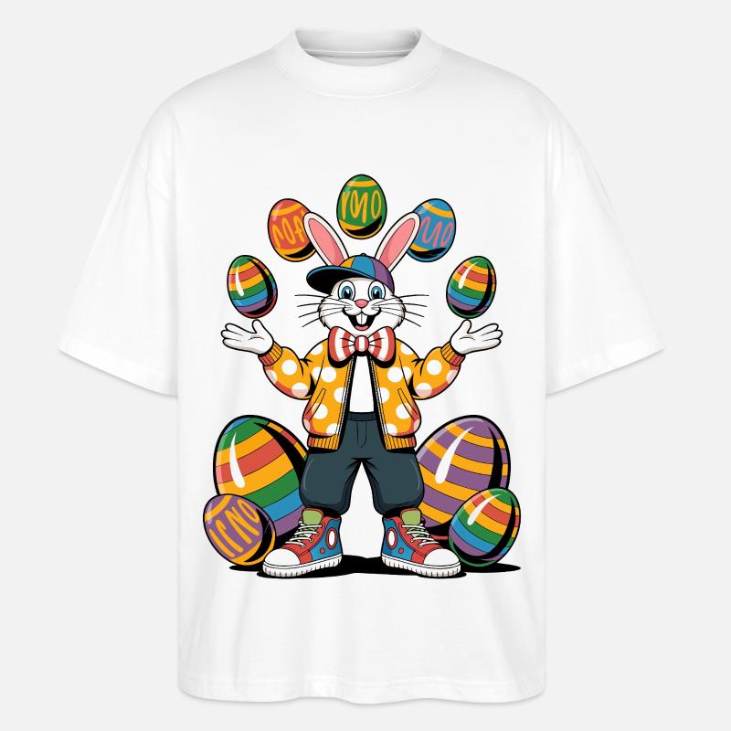 Bunter Osterhase mit Eierkranz - Stanley/Stella Oversized Unisex Bio T-Shirt Blaster 2.0 - Weiß