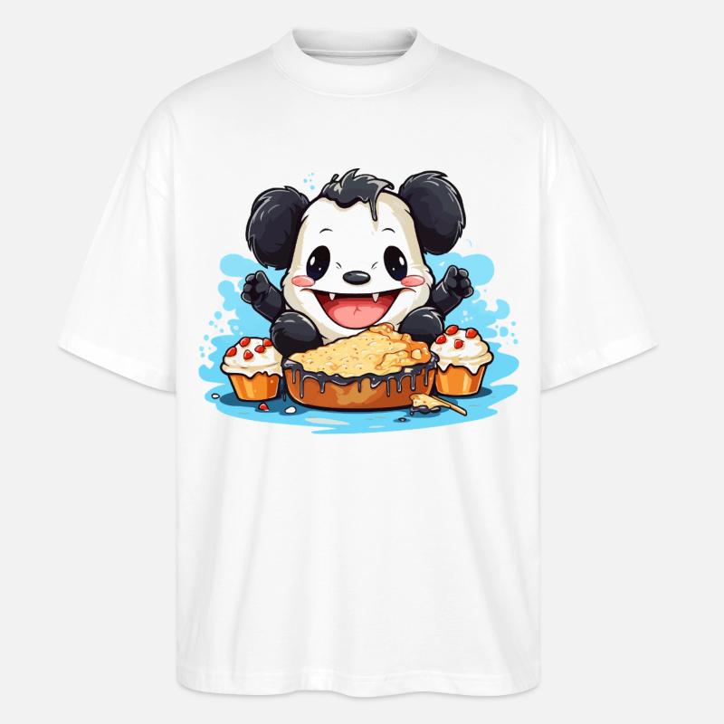 Kawaii Panda mit Kuchenfest - Stanley/Stella Oversized Unisex Bio T-Shirt Blaster 2.0 - Weiß