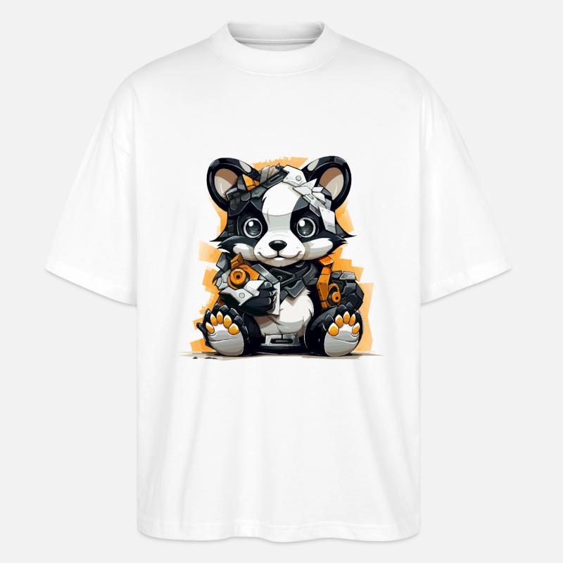 Panda Robo avec outils de construction - T-shirt bio Blaster 2.0 coupe oversize Stanley/Stella Unisexe - blanc