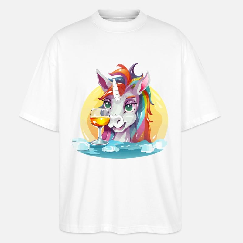 Buntes Einhorn mit Wein - Stanley/Stella Oversized Unisex Bio T-Shirt Blaster 2.0 - Weiß