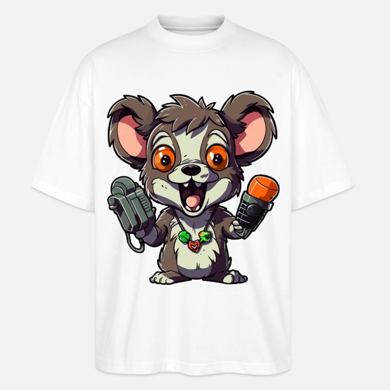 Chibi Ratten-Mikrofon-Combo - Stanley/Stella Oversized Unisex Bio T-Shirt Blaster 2.0 - Weiß