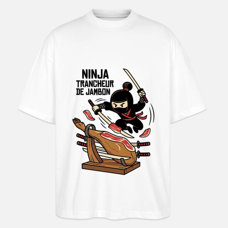 Ninja HelloFofie Schinkenschneider - Stanley/Stella Oversized Unisex Bio T-Shirt Blaster 2.0 - Weiß