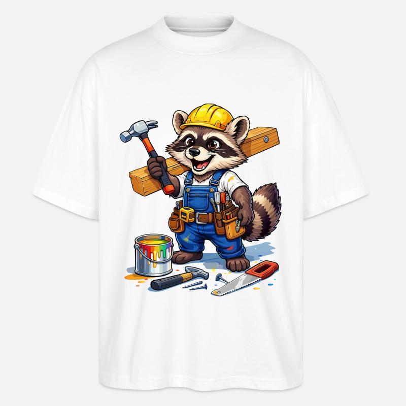 Construction Raccoon in workshop look - Stanley/Stella Oversized Unisex Organic T-shirt Blaster 2.0 - white