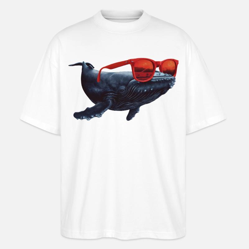 Wal mit Sonnenbrille - Stanley/Stella Oversized Unisex Bio T-Shirt Blaster 2.0 - Weiß