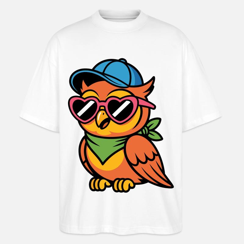 Lustige  Eule mit Sonnenbrille - Stanley/Stella Oversized Unisex Bio T-Shirt Blaster 2.0 - Weiß