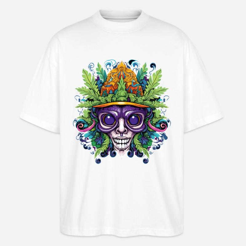 Psychedelischer Schädel mit Blattkrone - Stanley/Stella Oversized Unisex Bio T-Shirt Blaster 2.0 - Weiß
