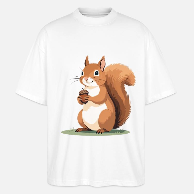 Eichhörnchen mit Eichel Karikatur - Stanley/Stella Oversized Unisex Bio T-Shirt Blaster 2.0 - Weiß