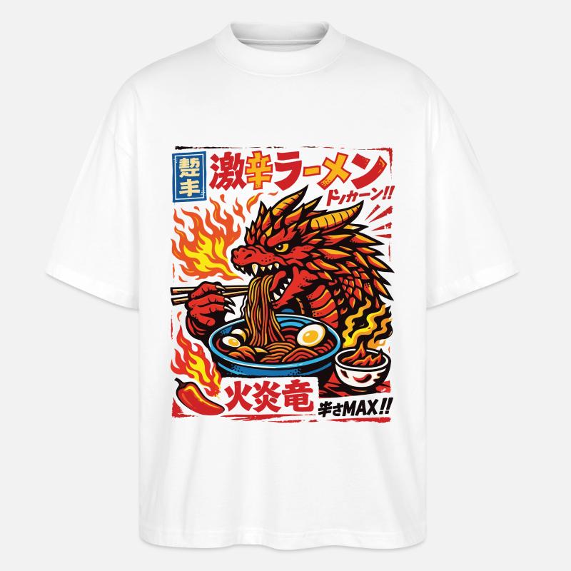 Drachen | Ramen | Nudelsuppe | extra scharf - Stanley/Stella Oversized Unisex Bio T-Shirt Blaster 2.0 - Weiß