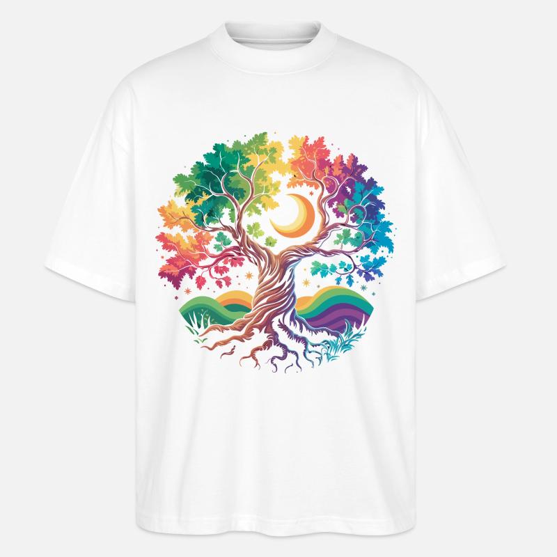 Rainbow Tree Moon Magic - Stanley/Stella Oversized Unisex Organic T-shirt Blaster 2.0 - white