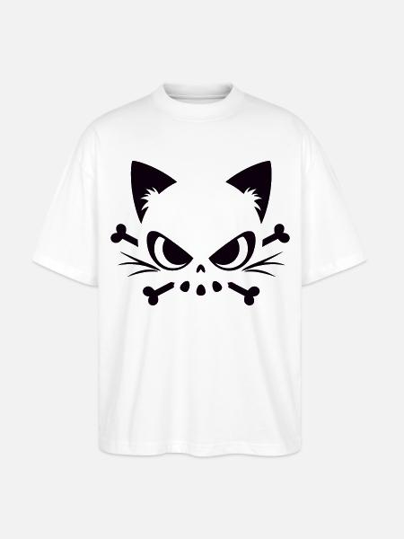 Cats Skull | Minimal Skull & Bones motif - Stanley/Stella Oversized Unisex Organic T-shirt Blaster 2.0 - white