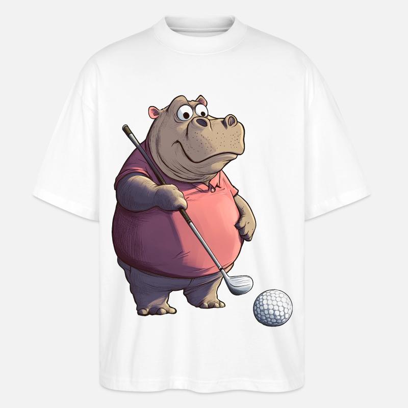 Nilpferde Golf / Golfer Nilpferd - Stanley/Stella Oversized Unisex Bio T-Shirt Blaster 2.0 - Weiß