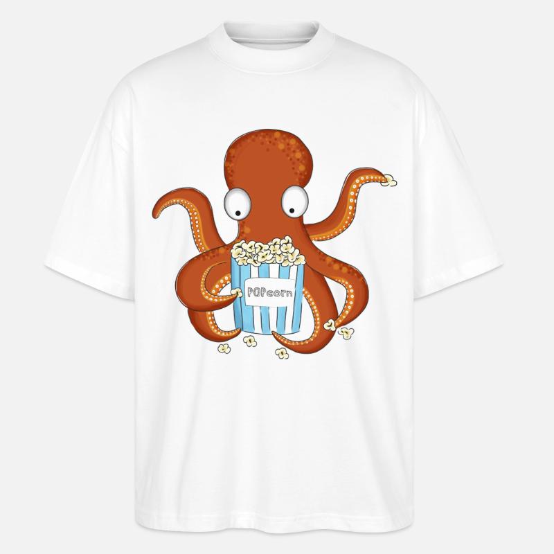Popcorn Krake - Stanley/Stella Oversized Unisex Bio T-Shirt Blaster 2.0 - Weiß