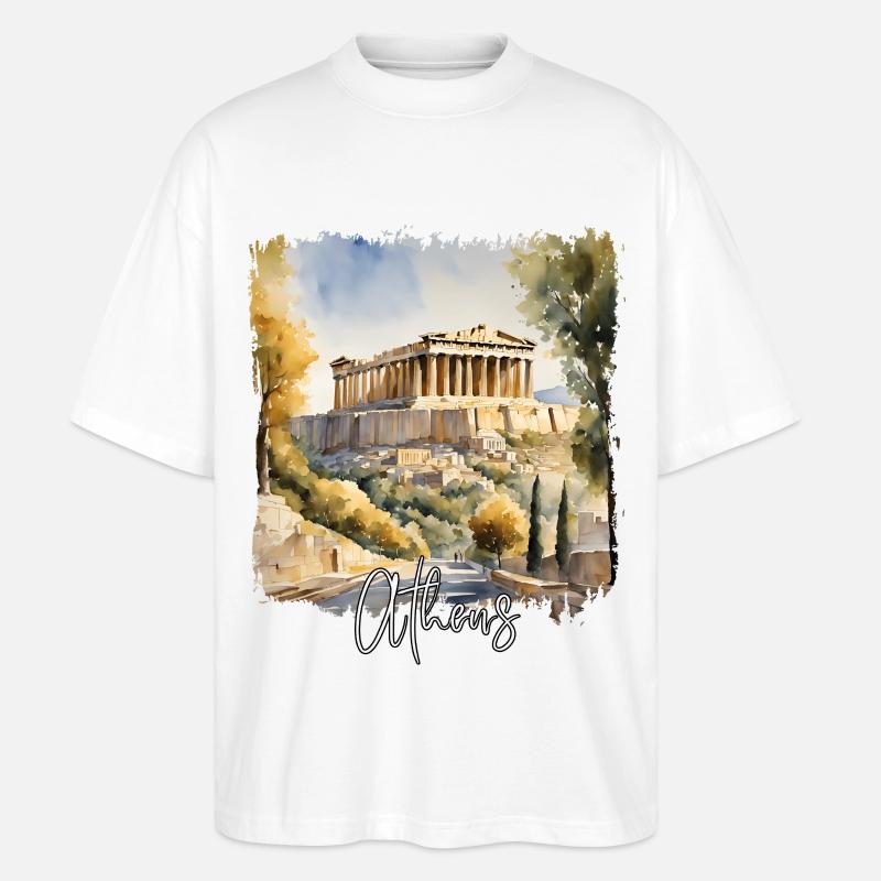 Aquarelle d’Athènes, Athènes Grèce - T-shirt bio Blaster 2.0 coupe oversize Stanley/Stella Unisexe - blanc