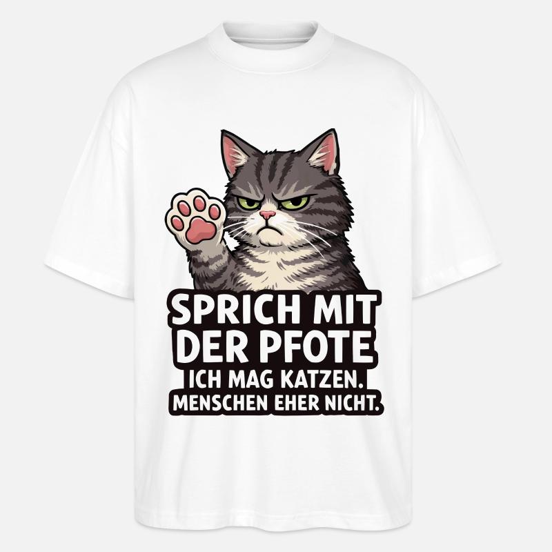 Sprich mit der Pfote – Grumpy Katze - Stanley/Stella Oversized Unisex Bio T-Shirt Blaster 2.0 - Weiß