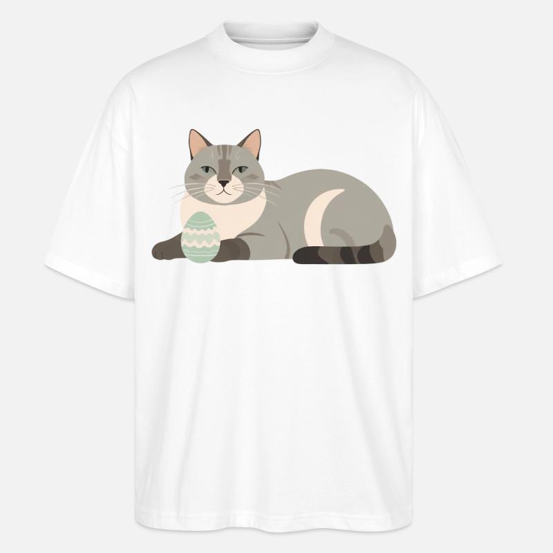 Osterkatze in Pastellgrau - Stanley/Stella Oversized Unisex Bio T-Shirt Blaster 2.0 - Weiß