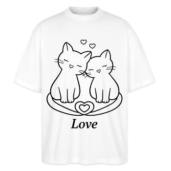 Un couple de chats mignons adore l’art en ligne | Style romantique du chat - T-shirt bio Blaster 2.0 coupe oversize Stanley/Stella Unisexe - blanc - Devant - Alina (178cm) & Michal (187cm)