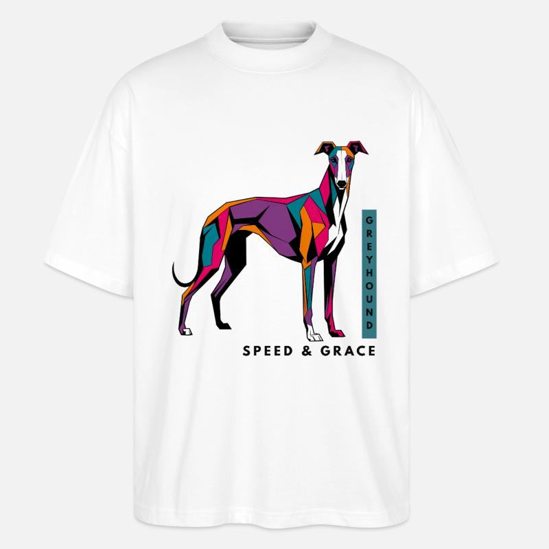 Bunter Windhund - Stanley/Stella Oversized Unisex Bio T-Shirt Blaster 2.0 - Weiß