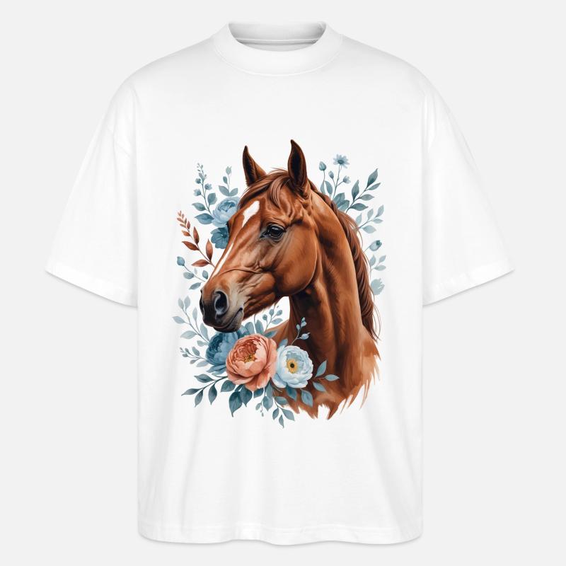 Cheval avec une couronne de fleurs - T-shirt bio Blaster 2.0 coupe oversize Stanley/Stella Unisexe - blanc