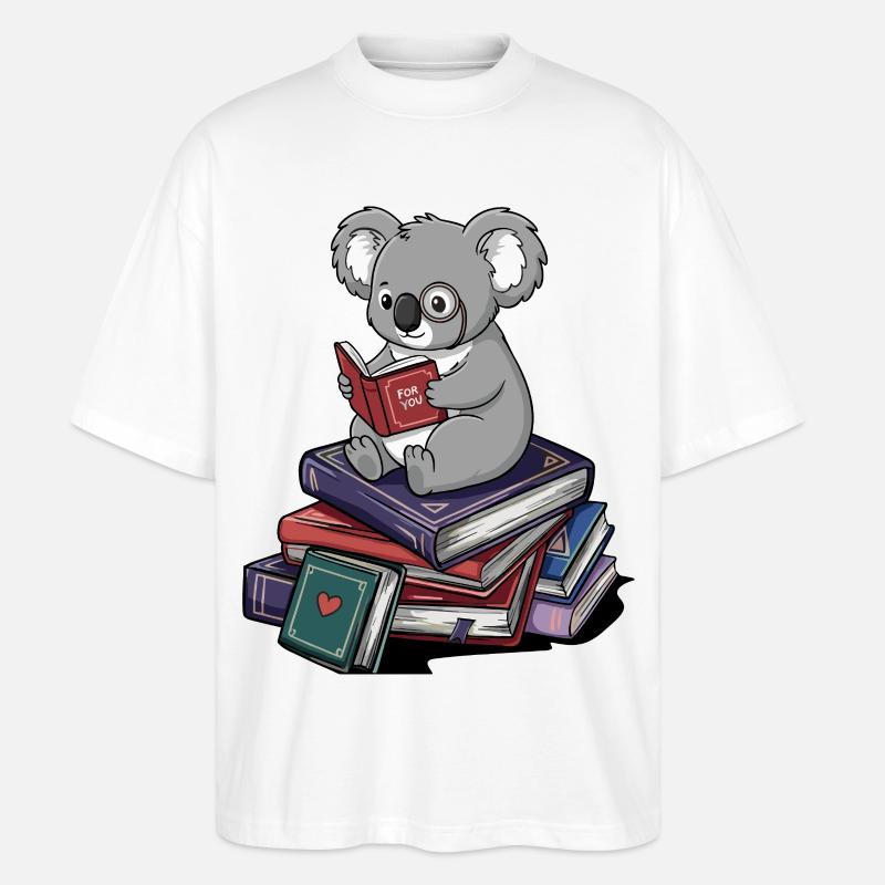 Bücherwurm, Koalabär, Lesebücher Kunst - Stanley/Stella Oversized Unisex Bio T-Shirt Blaster 2.0 - Weiß