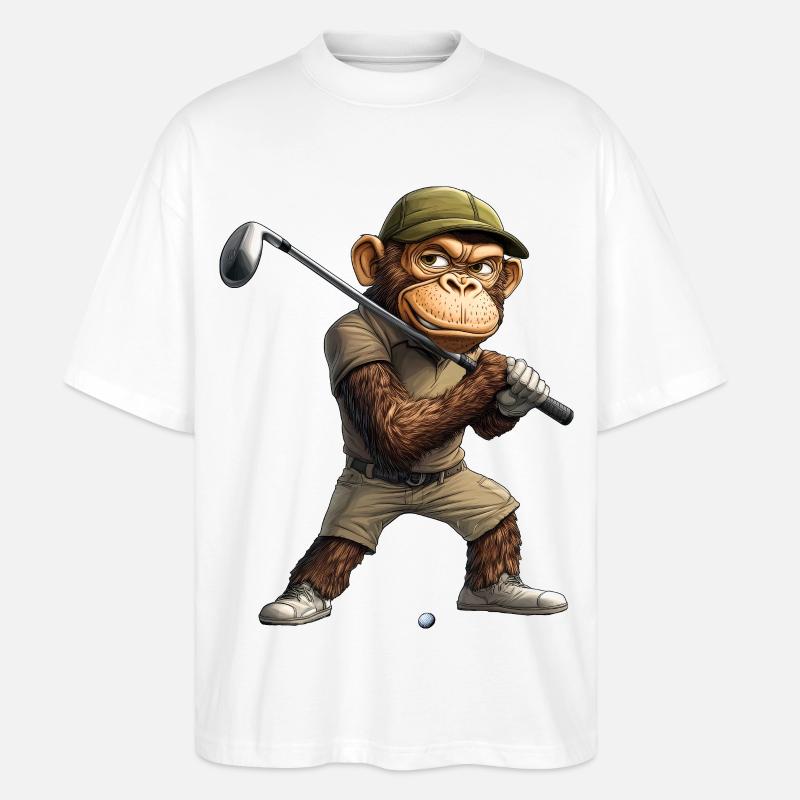 Monkey Golf / Golfer Monkey - Stanley/Stella Oversized Unisex Organic T-shirt Blaster 2.0 - white