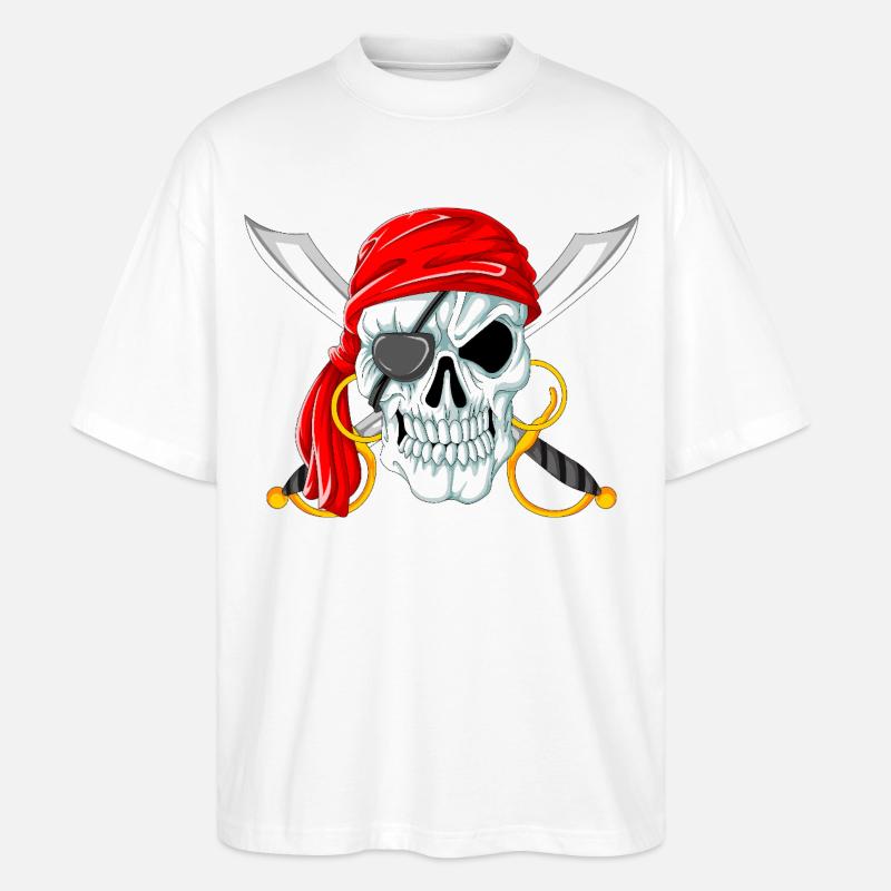 Piratenschädel mit Schwertern Jolly Roger Design - Stanley/Stella Oversized Unisex Bio T-Shirt Blaster 2.0 - Weiß