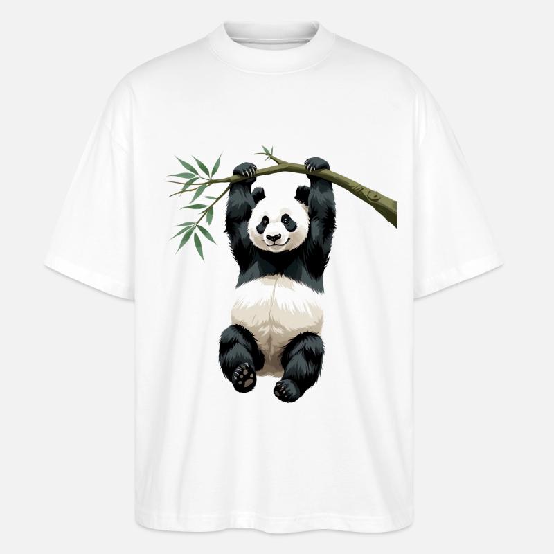 Hängender Panda Bambuszweig - Stanley/Stella Oversized Unisex Bio T-Shirt Blaster 2.0 - Weiß