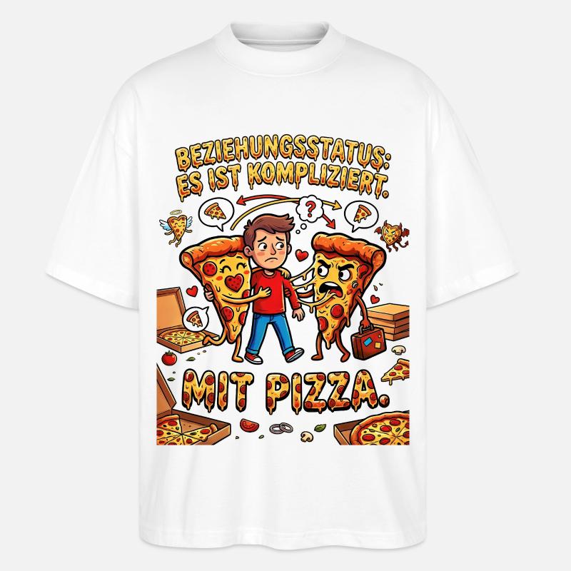 Beziehungsstatus Es ist kompliziert mit Pizza - Stanley/Stella Oversized Unisex Bio T-Shirt Blaster 2.0 - Weiß
