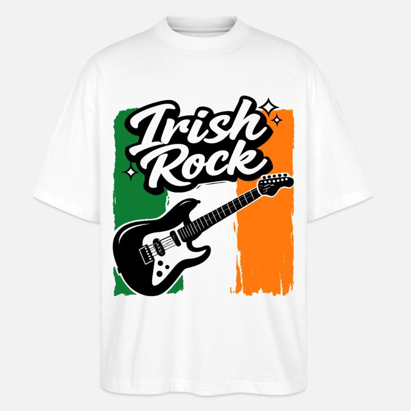 Electric Guitar St Patrick Flag Rock Gift - Stanley/Stella Oversized Unisex Organic T-shirt Blaster 2.0 - white