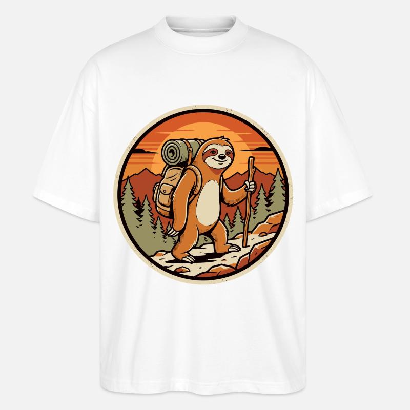 Faultier Wanderer Retro Badge - Stanley/Stella Oversized Unisex Bio T-Shirt Blaster 2.0 - Weiß