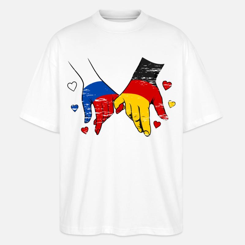 Drapeau russe-allemand se tenant la main - T-shirt bio Blaster 2.0 coupe oversize Stanley/Stella Unisexe - blanc