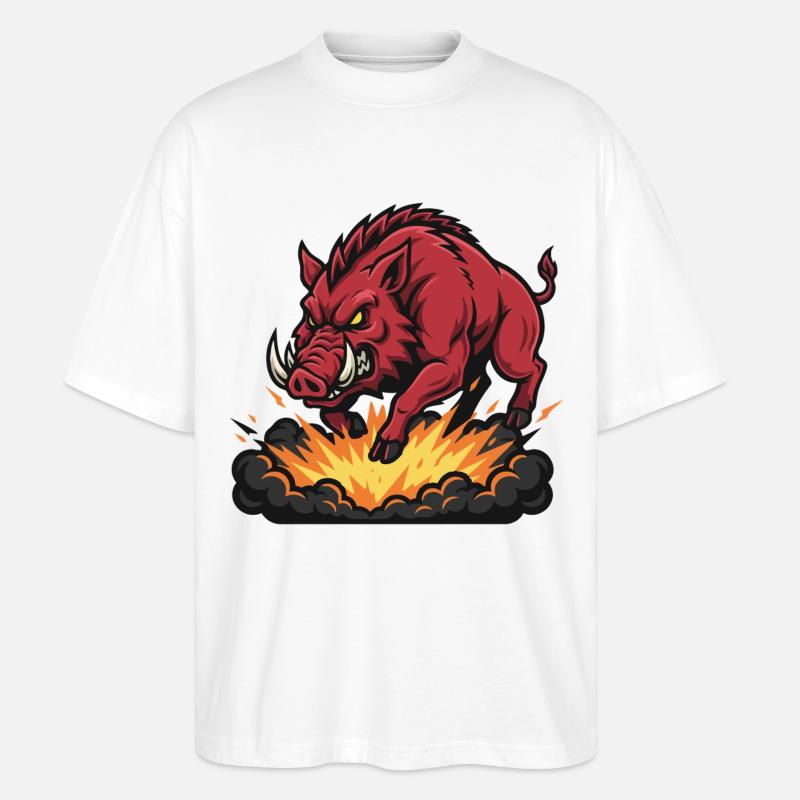 Red Boar Fire Blast Maskottchen Wildschwein - Stanley/Stella Oversized Unisex Bio T-Shirt Blaster 2.0 - Weiß
