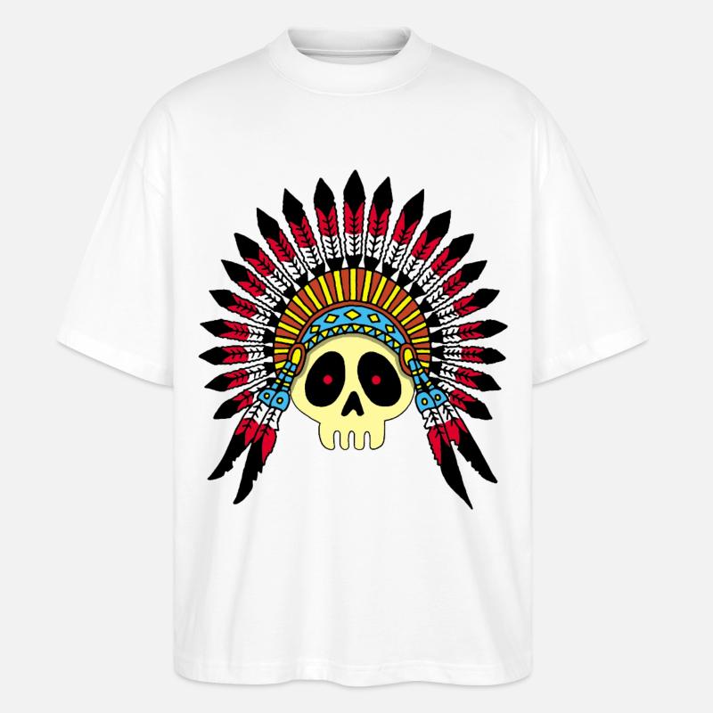 Indian Chief Skull (Farbe) - Stanley/Stella Oversized Unisex Bio T-Shirt Blaster 2.0 - Weiß