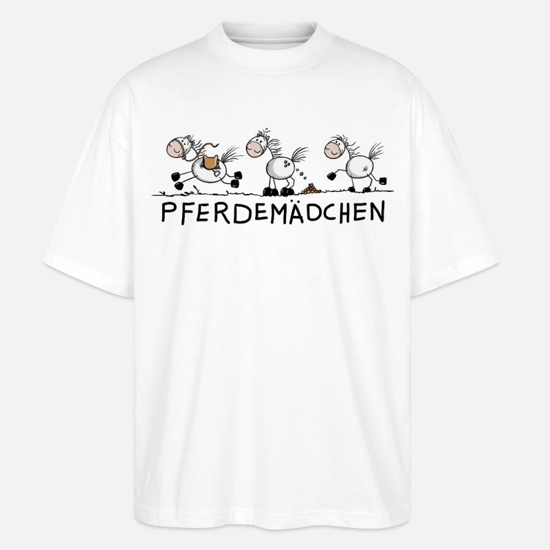 Pferdemädchen Pferde Strichmännchen Zeichnung  - Stanley/Stella Oversized Unisex Bio T-Shirt Blaster 2.0 - Weiß