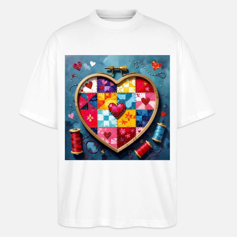 Art patchwork en cœur - T-shirt bio Blaster 2.0 coupe oversize Stanley/Stella Unisexe - blanc