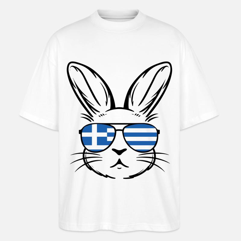 Greek Easter Greek Flag Easter Bunny - Stanley/Stella Oversized Unisex Organic T-shirt Blaster 2.0 - white