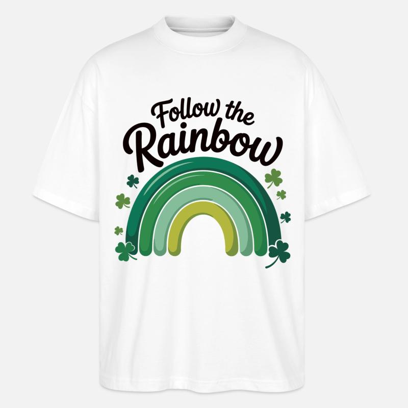 Seuraa Rainbow St Patricks -päivän T-paitaa - Stanley/Stella Blaster 2.0 Unisex Oversized Luomu T-paita - valkoinen