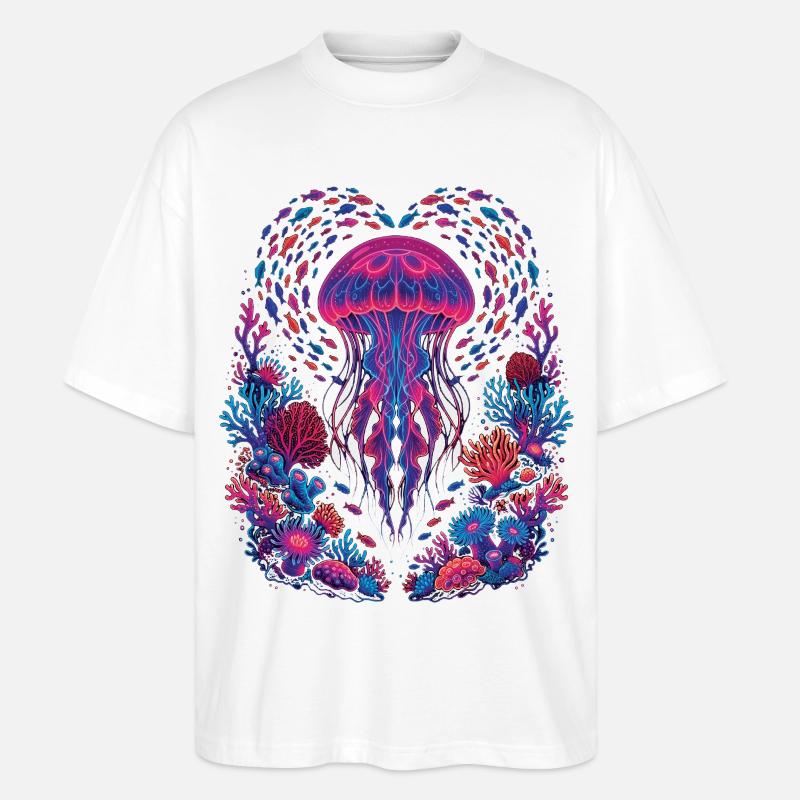 Retro Quallen-Ästhetischer Ozean - Stanley/Stella Oversized Unisex Bio T-Shirt Blaster 2.0 - Weiß