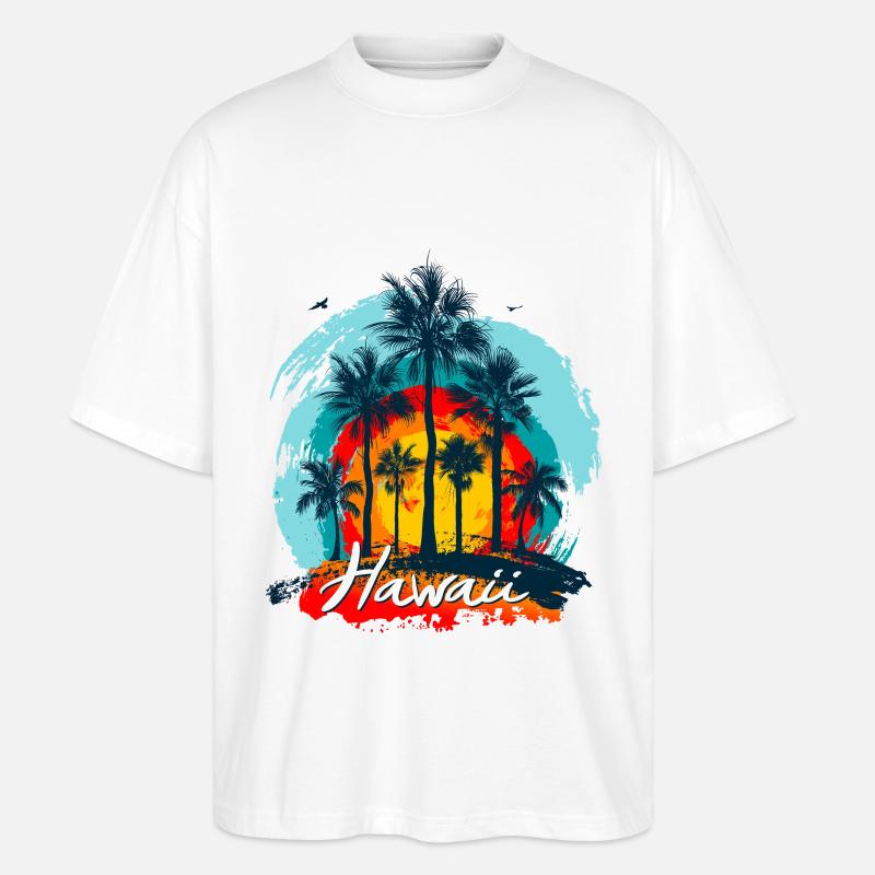 Palm Sunset Hawaii Splash - Stanley/Stella Oversized Unisex Bio T-Shirt Blaster 2.0 - Weiß