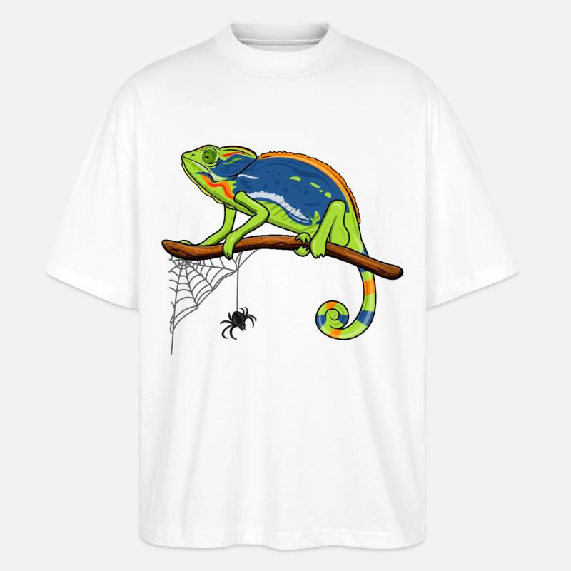 Chamäleon auf Ast mit Spinnennetz - Stanley/Stella Oversized Unisex Bio T-Shirt Blaster 2.0 - Weiß