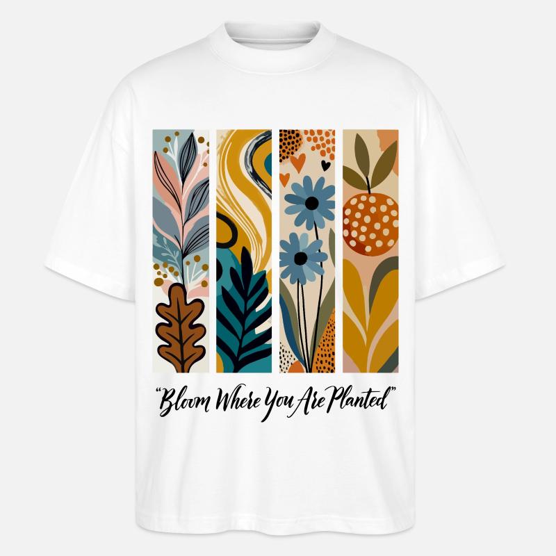 Blooming Botanical Panel Collage - Stanley/Stella Oversized Unisex Organic T-shirt Blaster 2.0 - white
